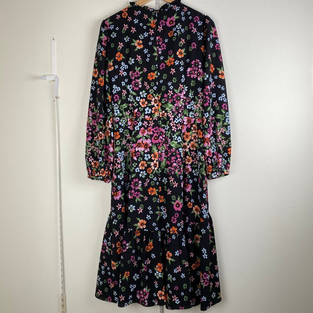 Maggy London Kiri Black Floral Midi Dress Long Sleeve A Line 12 - Picture 12 of 16